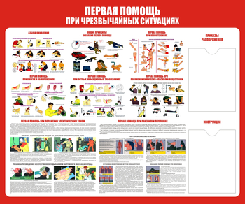 С19 Стенд первая помощь (при чрезвычайных ситуациях) (1200х1000мм, пластик ПВХ 3 мм, карманы, Прямая печать на пластик) - Стенды - Стенды по первой медицинской помощи - Магазин охраны труда Протекторшоп